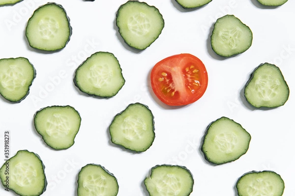 Fototapeta Cucumber slice background. Top view