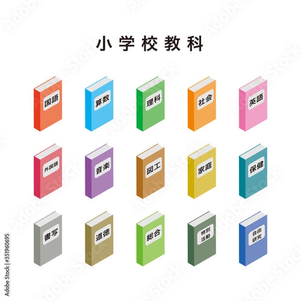 Obraz 小学校の科目の教科書アイコンセット