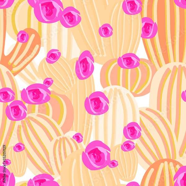 Obraz Cute Cactus Flower Vector Pattern Seamless