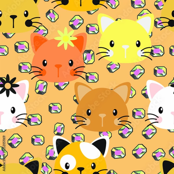 Obraz Cute Cats Portrait Vector Fashion Seamless