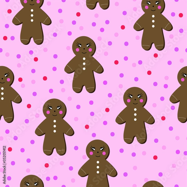 Fototapeta Cute Gingerbread Man Vector Kids Pattern Seamless