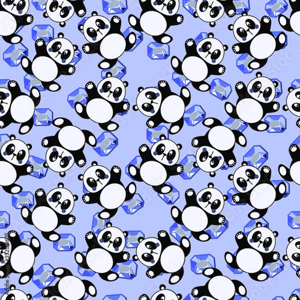 Obraz Cute Pandas And Blue Cristal Art Kids Pattern Seamless