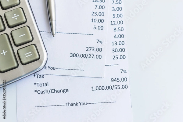 Fototapeta shopping receipts and calculator with save money concept