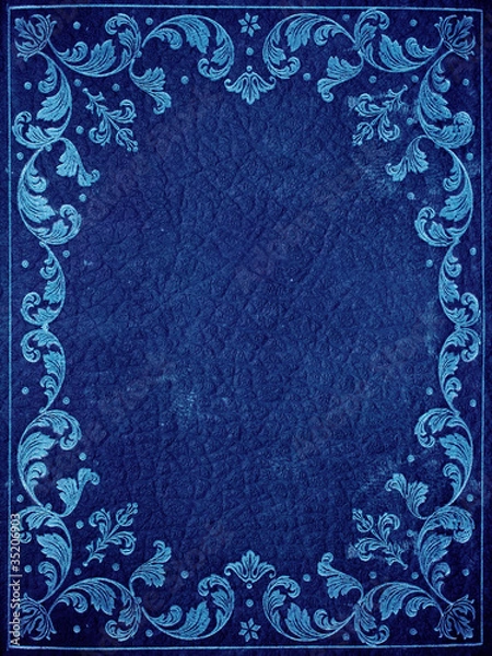 Fototapeta blue leather cover with floral decorations