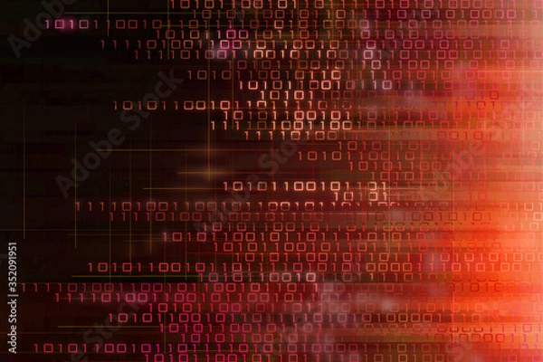 Fototapeta world of digital data. global connections by cyber war binary information transmitted. danger in digital business concepts. red data power grid. dark Age of digital data and burning red patterns.