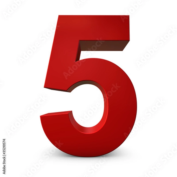 Obraz Red Number 5 3d render illustration