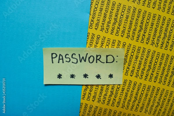 Obraz Secret password written on paper note on background. Login access, encryption and cyber security concepts.