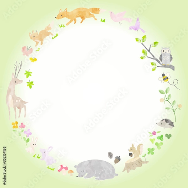 Obraz 絵本風の森の動物のフレーム