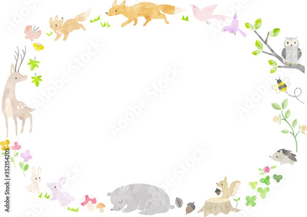 Obraz 絵本風の森の動物のフレーム