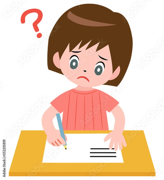 Fototapeta 勉強する女の子とクエスチョンマーク