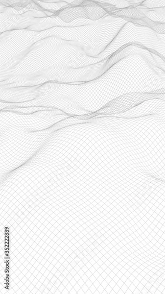 Fototapeta Abstract landscape on a white background. Cyberspace grid. hi tech network. 3d illustration. Vertical orientation