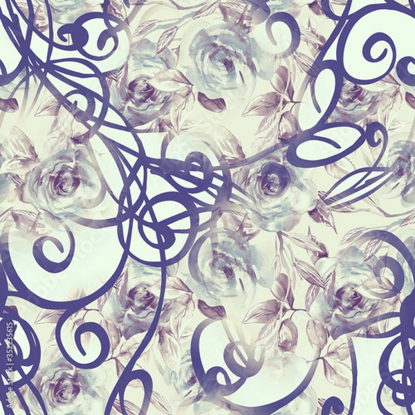 Obraz Retro Seamless Pattern. Watercolor Background.