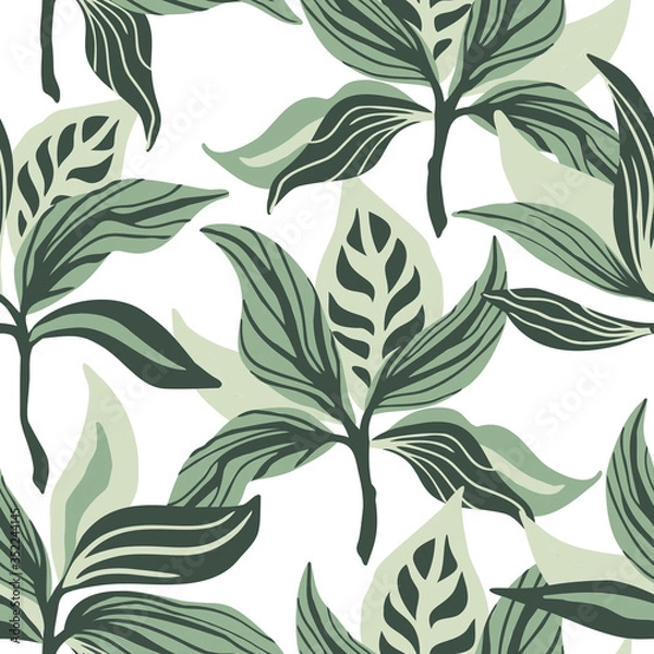 Obraz Pattern with tropical leaves. Hand-drawn stylized leaves. Botanical illustration