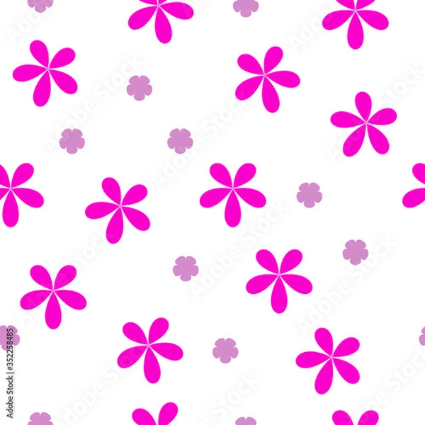 Fototapeta Pink Flowers seamless pattern on white background. random floral Vector decoration Illustration. Abstract nature artwork.
