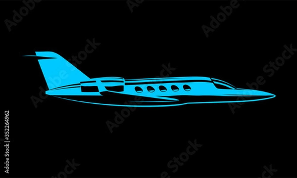 Obraz simple drawing Contour private jet airplane on the background