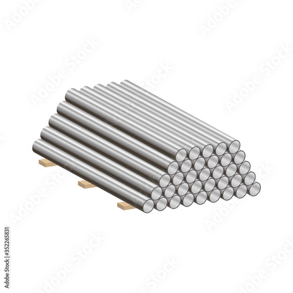 Fototapeta Realistic metal pipes are folded into a pyramid.Vector isometric and 3D view.