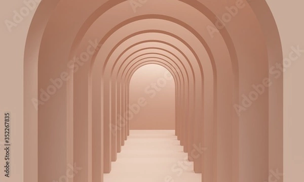 Obraz Brown corridor arch with overhead lighting. 3d rendering