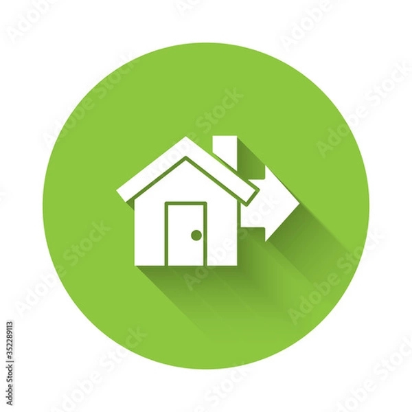 Obraz White Sale house icon isolated with long shadow. Buy house concept. Home loan concept, rent, buying a property. Green circle button. Vector