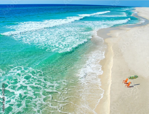 Obraz leżaki i parasol