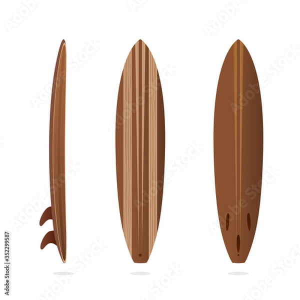 Obraz Vintage wooden surfboard with side and back view. To see the other vector surfboard illustrations , please check Surfboards collection.