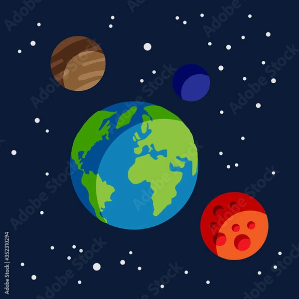 Fototapeta planet earth surrounded by other stars of the milky way like venus, tuesday and mercury in space surrounded by stars