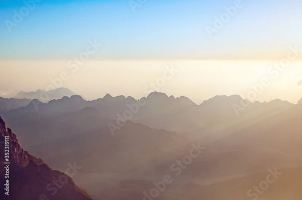 Fototapeta View from the mountain of Moses, a beautiful sunrise in the mountains of Egypt