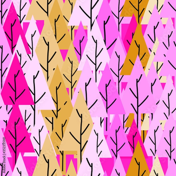 Obraz Cute Cartoon Pink Pine Patterns Seamless