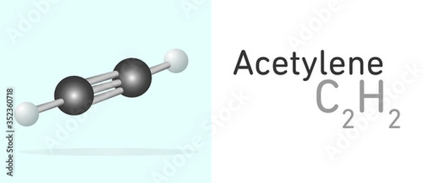 Fototapeta Acetylene (C2H2) gas molecule. Stick model. Structural Chemical Formula and Molecule Model. Chemistry Education