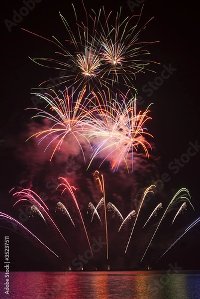 Fototapeta Firework - fountain with several multicolored flares