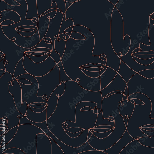 Obraz the face continues line art vector seamless repeat pattern