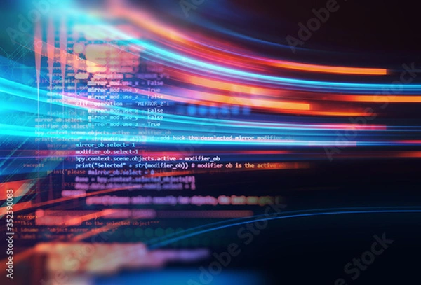 Fototapeta Programowanie kodu abstrakcyjne tło technologii twórcy oprogramowania i skrypt komputerowy. Ilustracja 3D