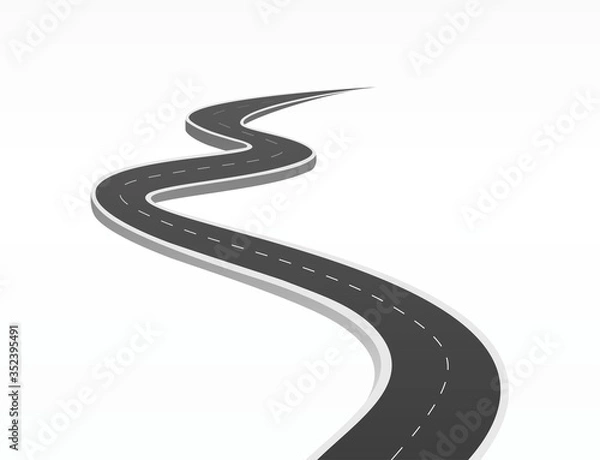 Obraz Roadway journey to the future. Asphalt street isolated on white background. Symbols Way to the goal of the end point. Path mean successful business planning Suitable for advertising and presentstation