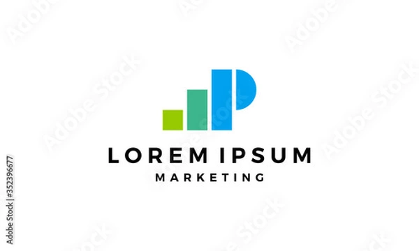 Fototapeta initial letter P with bar chart growth logo design template