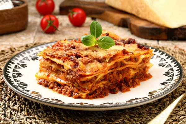 Fototapeta lasagna con ragu' di carne e formaggio