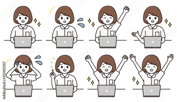 Obraz 看護師 パソコン イラスト セット