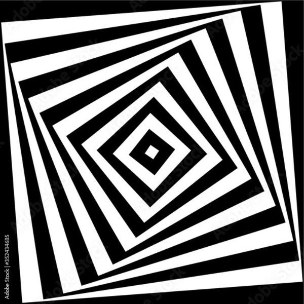 Obraz Abstract black and white background. Geometric pattern with visual distortion effect. Illusion of rotation. Op art