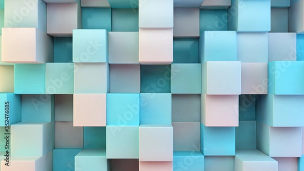 Fototapeta Blue and white cubes background 3d rendering