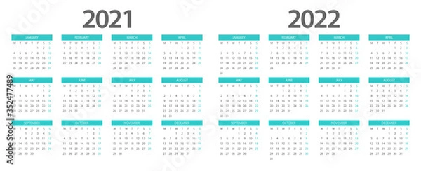 Fototapeta Calendar 2021, calendar 2022 week start Monday corporate design planner template.