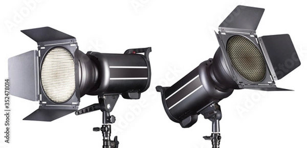 Fototapeta Set of photography studio flash isolated on white background with lamp.