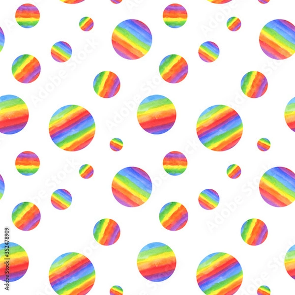 Fototapeta Watercolor seamless pattern with rainbow circles polka dots