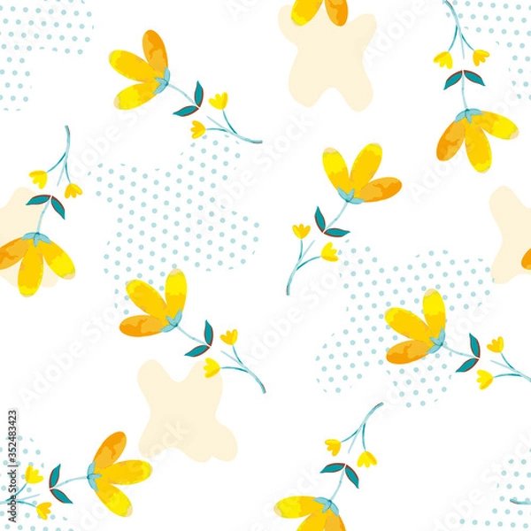 Fototapeta Vector Beautiful Watercolor Wild Florals with Abstract Shapes seamless pattern background. Perfect for fabric, scrapbooking and wallpaper projects.