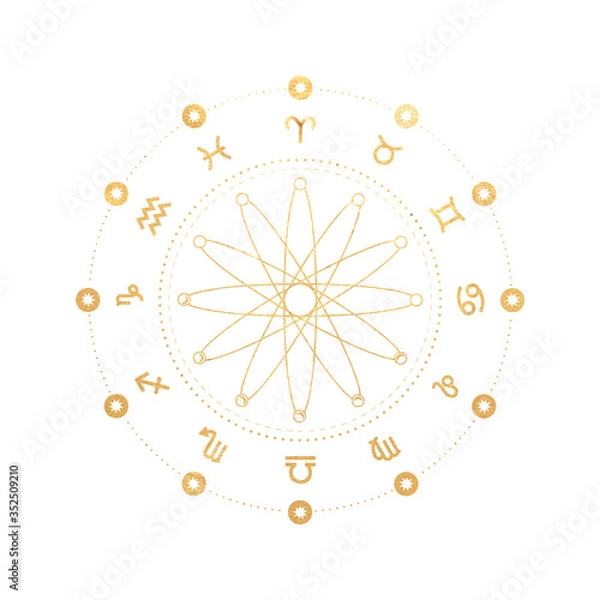 Fototapeta chic golden luxurious retro vintage engraving style. image of the sun and moon phases. culture of occultism. Vector graphics