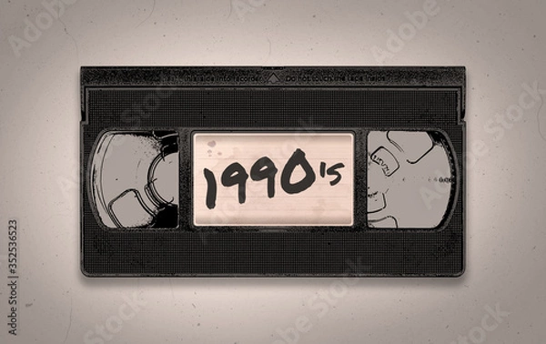 Obraz A retro 1990's themed old black VHS video tape illustration background with copy space