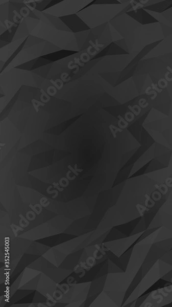 Fototapeta Black abstract background. Lowpoly backdrop. Gloomy crumpled paper. Vertical orientation. 3D illustration