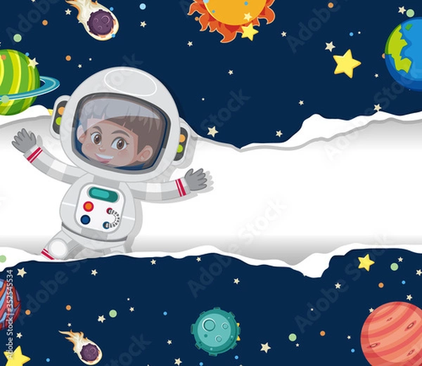 Fototapeta Space theme background with astronaut flying in the space
