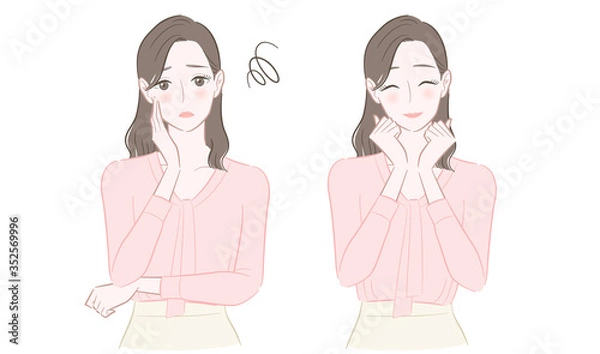 Fototapeta 女性 悩む 喜ぶ イラストセット