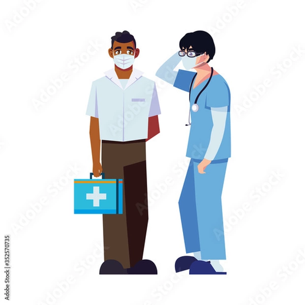 Fototapeta Men doctors with uniforms mask and kit vector design