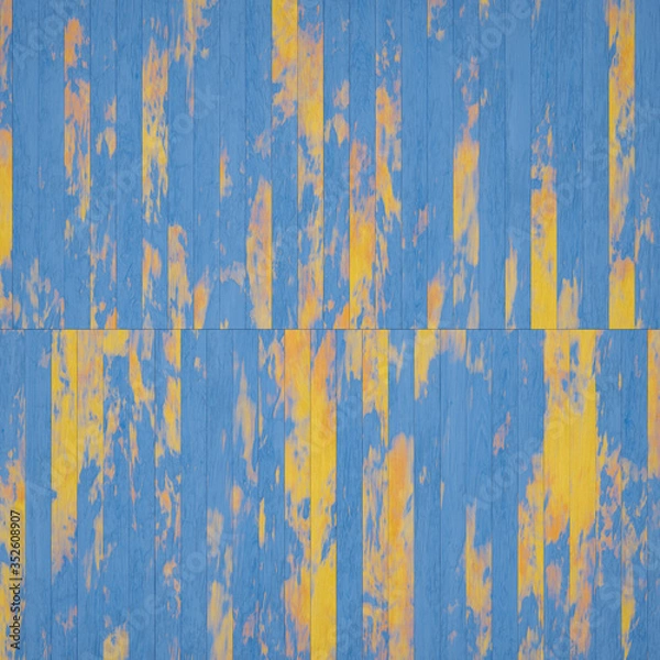 Fototapeta Fragment of old multicolored parquet floor in for decoration. The texture for use in graphic and architectural project. Pattern of wooden panel for background. 3D illustration.