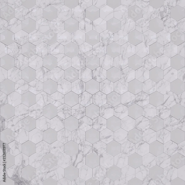 Fototapeta Fragment light ceramic tiles for wall and floor decoration. Texture for use in graphic and architectural project. Pattern of ceramic tiles of hexagon shape for background. 3D illustration.