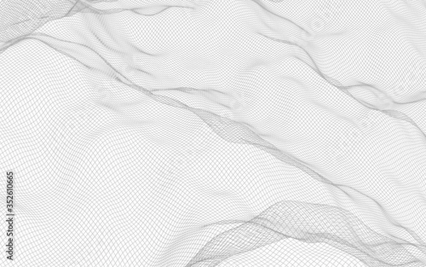 Fototapeta Abstract landscape on a white background. Cyberspace grid. hi tech network. 3d illustration